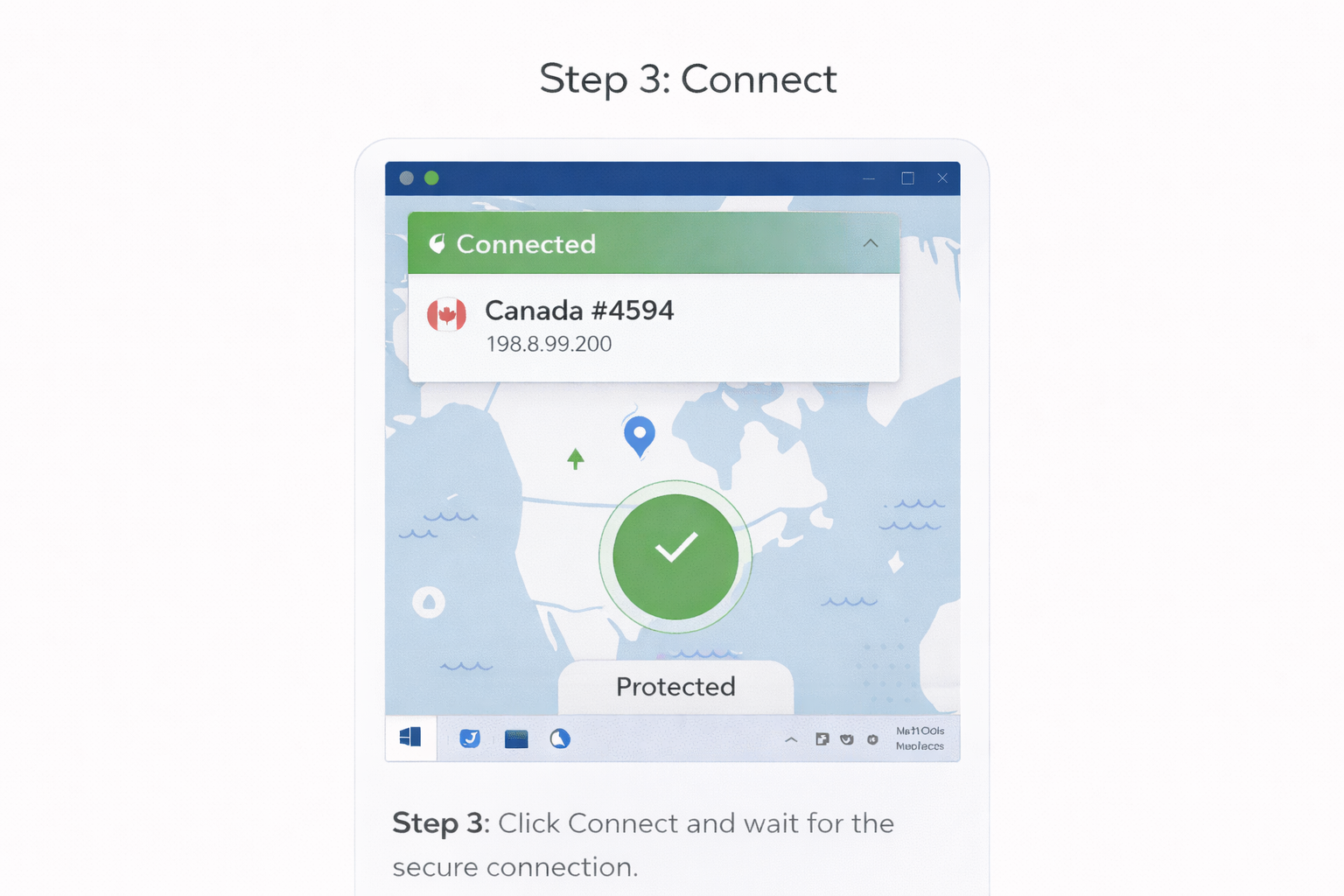 VPN app connected status screen on desktop