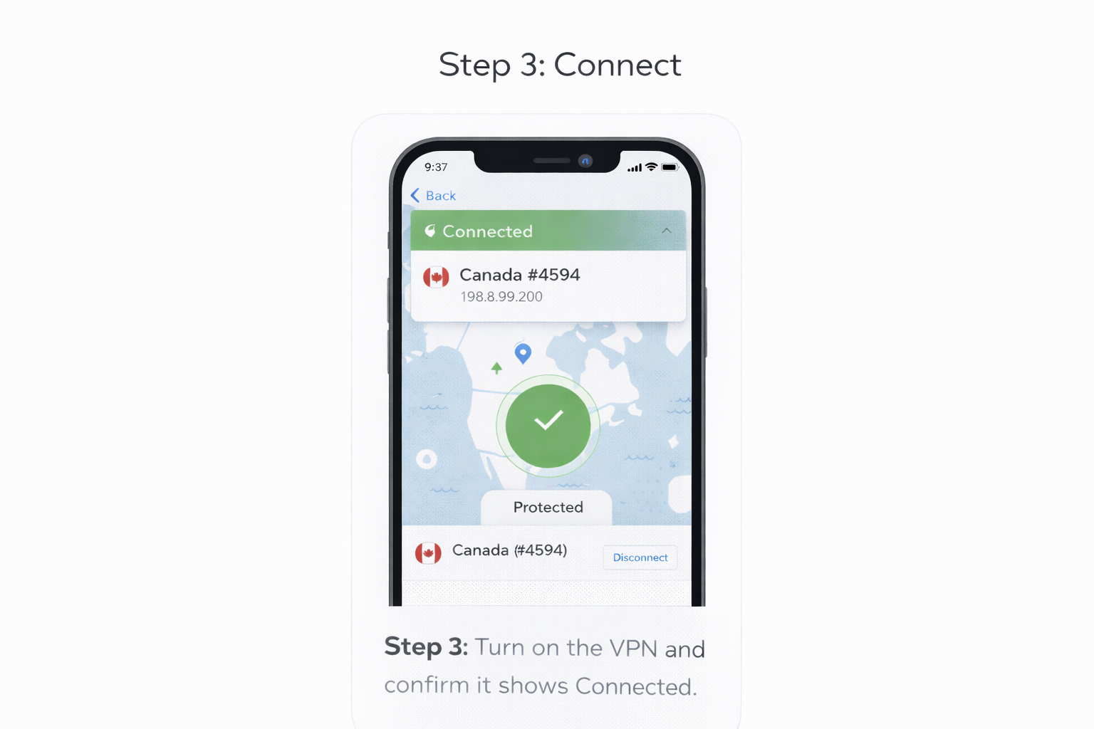 VPN connected status screen on mobile phone