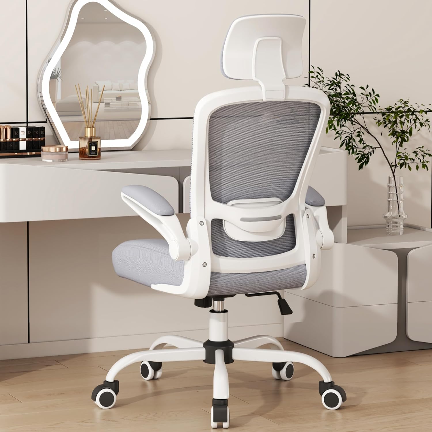 Mimoglad ergonomic office chair with adjustable headrest and flip-up armrests