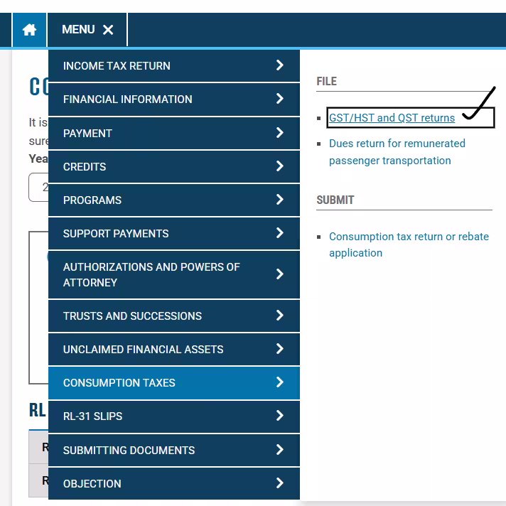 GST/HST and QST returns link