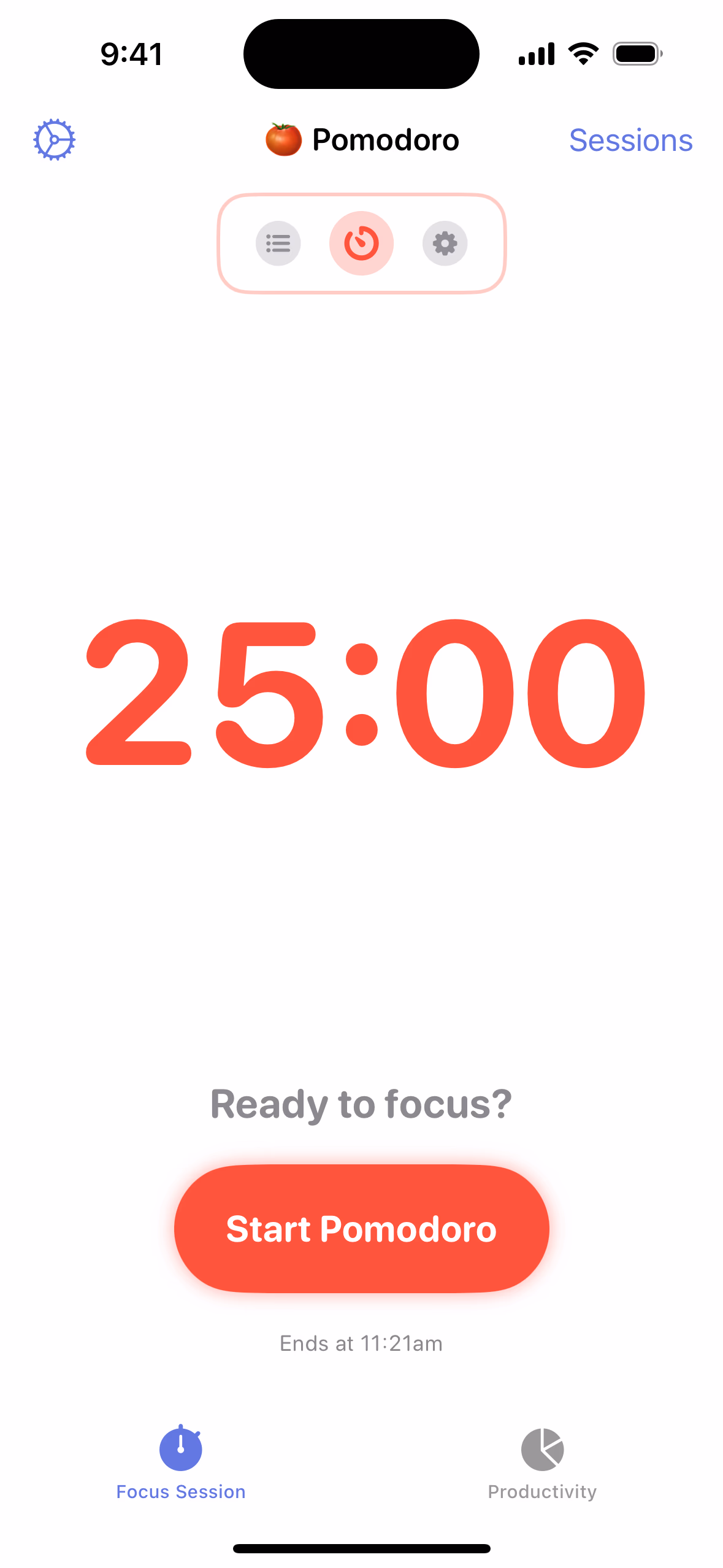 Pomodoro timer device view